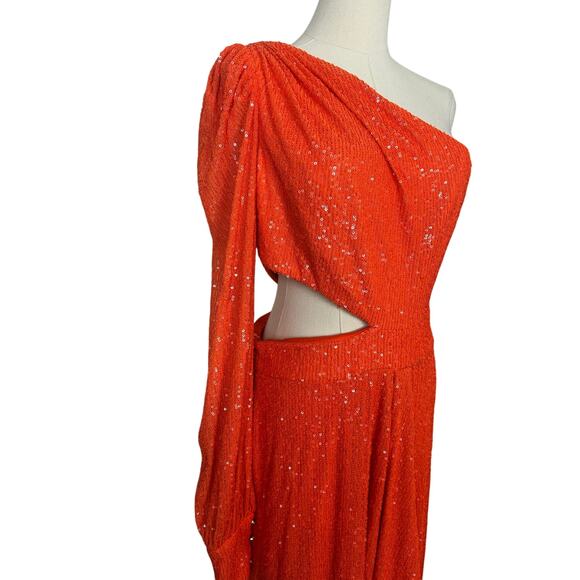 Mac Duggal Sequined One Shoulder Cut out Gown Orange Sz 8 Formal - Picture 6 of 9